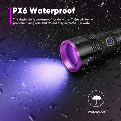 【Upgrade】30W 365nm UV Taschenlampe USB Aufladbar Schwarzlicht Taschenlampe UV Lampe Haustier Urin Detektor für Harzhärtung, Bernstein, Geocaching, Unechte Banknoten, A/C Leck, Heimtierurindetektoren