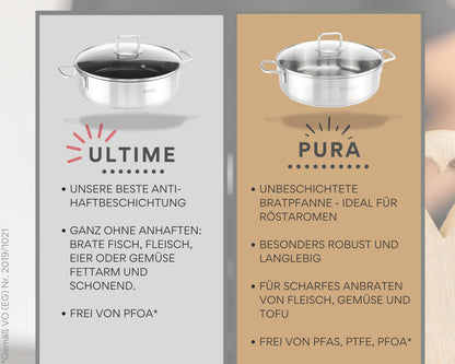 DIVORY PURA Hohe Edelstahl Schmorpfanne mit Deckel - 28 cm