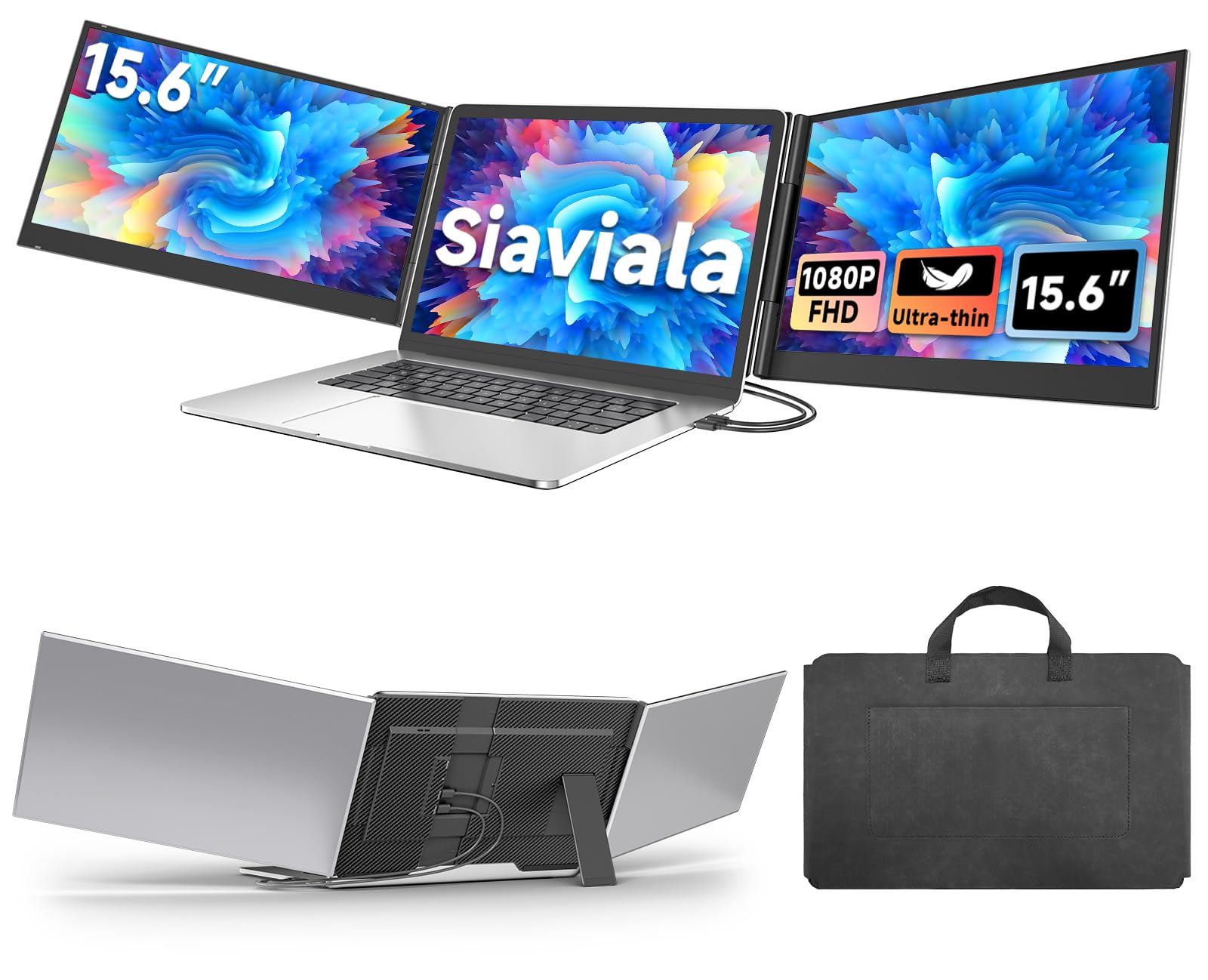 Siaviala P7 Laptop Bildschirm Erweiterung 15,6 Zoll FHD Triple Monitor aus Aluminium mit zwei klappbaren Bildschirmen