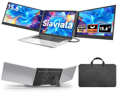 Siaviala P7 Laptop Bildschirm Erweiterung 15,6 Zoll FHD Triple Monitor aus Aluminium mit zwei klappbaren Bildschirmen