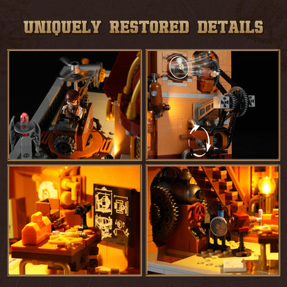 FUNWHOLE Steampunk Flugclub Beleuchtetes Baustein-Set - 1858 Teile