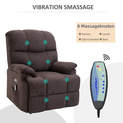 HOMCOM Relaxsessel mit Aufstehhilfe, Massage, neigbar – Kaffee-Braun