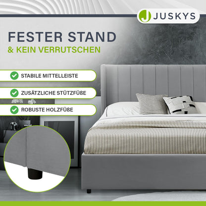 Juskys Polsterbett Savona 120x200 cm mit Stauraum Hellgrau