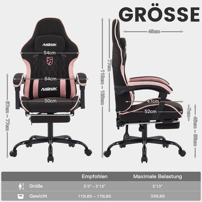 NIONIK Gaming Stuhl Racing Ergonomisch mit Fussstütze – Blackpink