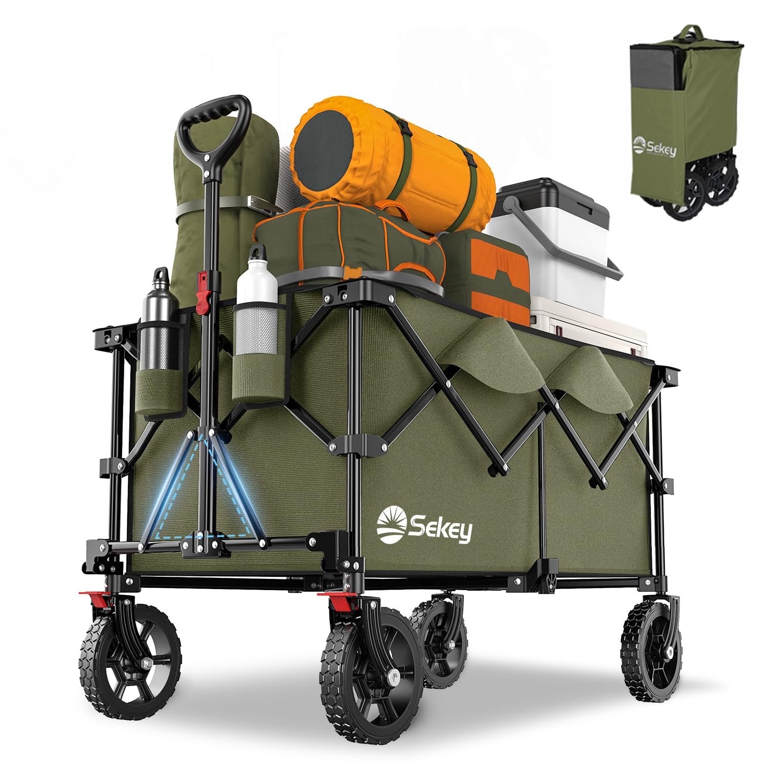 Sekey XXL Plus Bollerwagen Faltbar 200L, olivgrün. Transportiert Lasten bis 200L Fassungsvermögen geländetauglich.