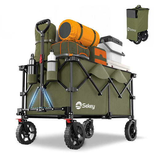 Sekey XXL Plus Bollerwagen Faltbar 200L, olivgrün. Transportiert Lasten bis 200L Fassungsvermögen geländetauglich.