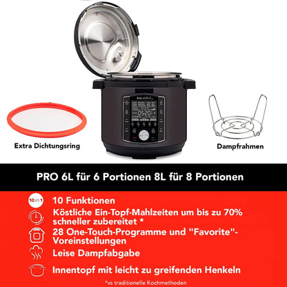 Instant Pot Pro 10-in-1 Elektro-Multikocher – 7,6 L Schwarz