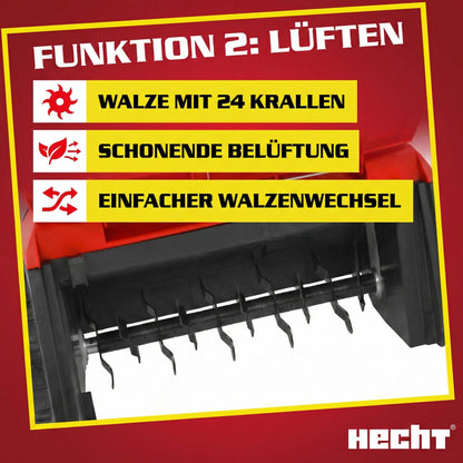 Hecht Elektro-Vertikutierer 2 in 1 mit Messer- und Lüfterwalze