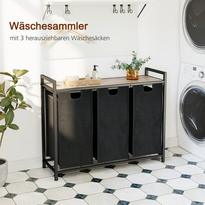 AMHANCIBLE Wäschekorb 3 Fächer mit Ablage, ausziehbar, grau