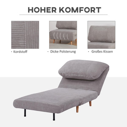 HOMCOM 2-in-1 Schlafsofa Gästebett - Cord-Optik Hellgrau