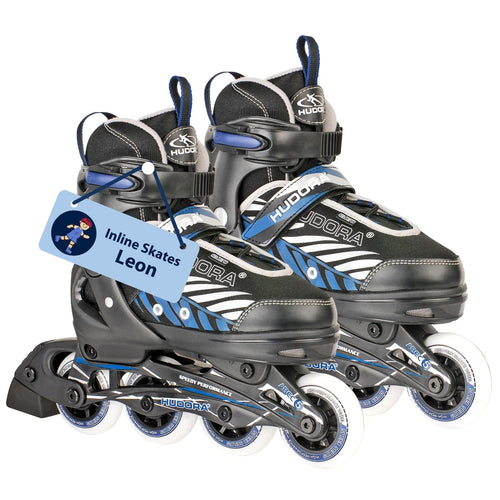 HUDORA Inline Skates Leon schwarz/blau, Grösse 29-32, verstellbar – Inlineskates mit Schnellschnürsystem