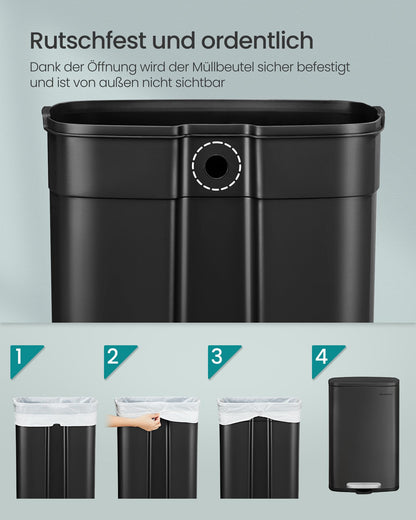 SONGMICS Mülleimer Küche 50L Treteimer Schwarz LTB050B02