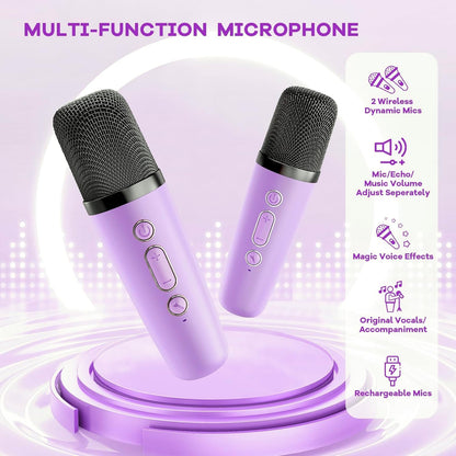 YLL Mini Kinder Karaoke Maschine K1-L mit 2 Mikrofonen, Lila