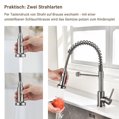 SwissHome Niederdruck Küchenarmatur - 2 Strahlarten, schwenkbar