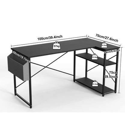 BEXEVUE L-förmiger Gaming Tisch - 100x70 cm Schwarz mit Ablagen