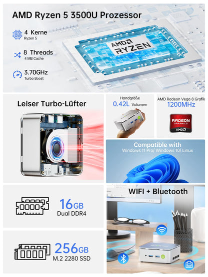 GMKtec NucBox G10 Mini PC - Ryzen 5 3500U, 16GB/512GB, W11 Pro