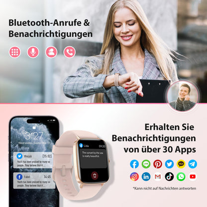 Yoever Smartwatch Damen, Fitnessuhr mit Telefonfunktion, 1,85 Zoll