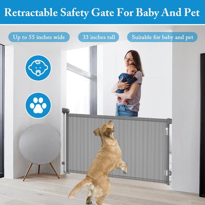 “Treppenschutzgitter Ausziehbare für Babys,0-140 cm,83 cm Hoch Baby Absperrgitter Treppenschutzrollo,Einhändig Bedienbar,Geeignet für Treppen/Türen/Innen & Außen türschutzgitter (140cm/grau)
