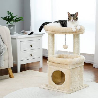 PAWZ Road Kleiner Katzenbaum mit Kratzbaum und Sitzstange, Beige