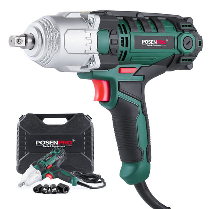 POSENPRO Elektro-Schlagschrauber 550W – 500 Nm Drehmoment, Pistolenform. Löst und befestigt Befestigungselemente zum Radwechsel.