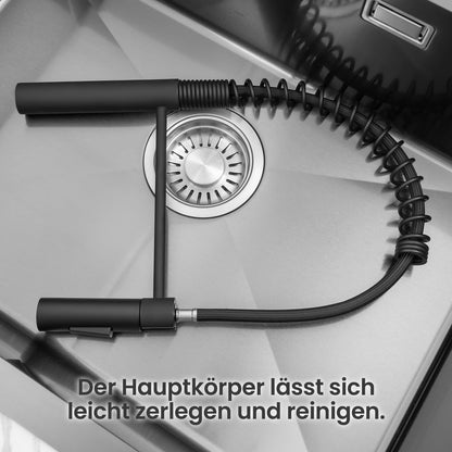 CECIPA Küchenarmatur Schwarz mit herunterziehbarer Brause, Edelstahl