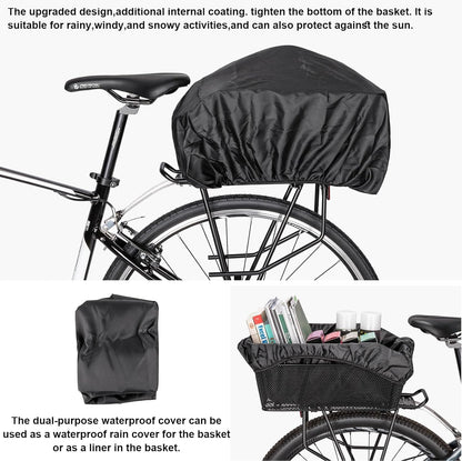 CXWXC Fahrradkorb hinten mit Ladungsnetz und Futterung, schwarz