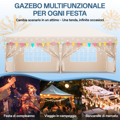 JUMMICO Faltpavillon 3x6m – Beige mit 6 Seitenwänden