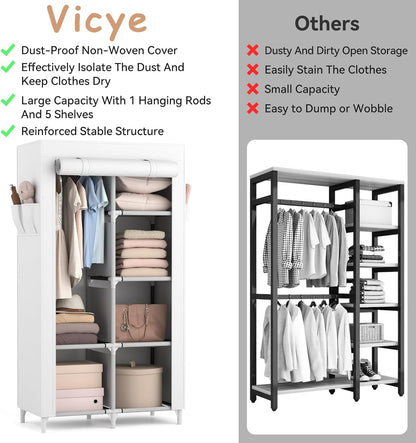 Vicye Stoffschrank mit Kleiderstange, 6 Ablagen, 84 x 42 x 162 cm