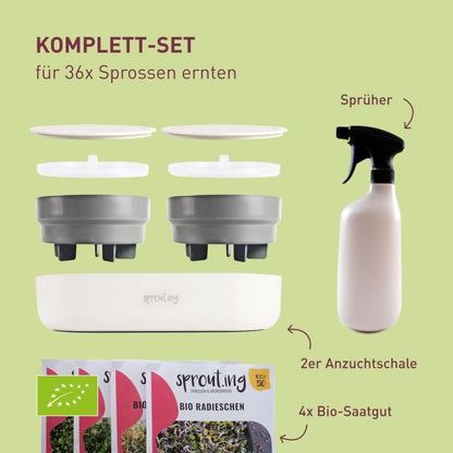 Plantura Bio-Sprossen Anzucht-Set Komplett mit Bio-Saatgut, 4 Sorten