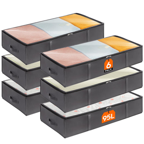 Lifewit Unterbettkommode 95L, faltbare Aufbewahrungsbox, 6er-Set, grau