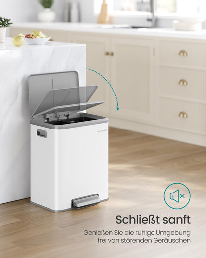 SONGMICS Mülleimer Küche, Mülltrennsystem 2 x 15 L, Softclose-Deckel