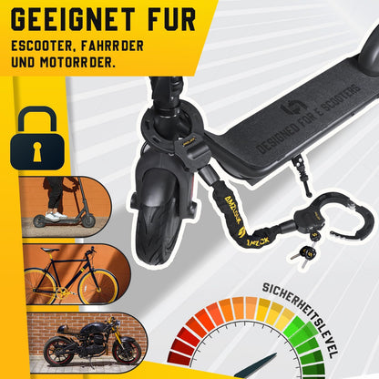 AMZLOCK E-Scooter Schloss 8 mm Kettenschloss mit Handschellenschloss