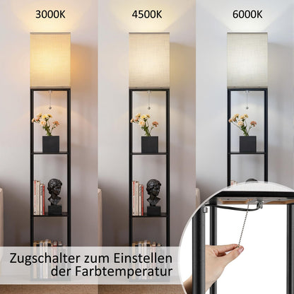 YooShine Stehlampe mit Regal, LED, 3 Farbtemperaturen, schwarz