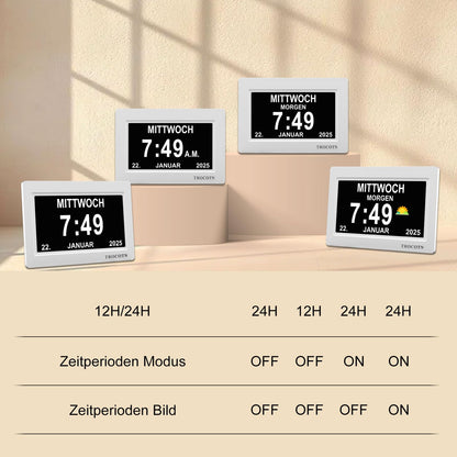 TROCOTN Digitale Tagesuhr für Senioren, Wecker, 7 Zoll, Weiss