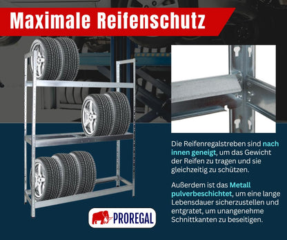 PROREGAL Tiger XL Reifenregal – HxBxT 200x150x45 cm Verzinkt