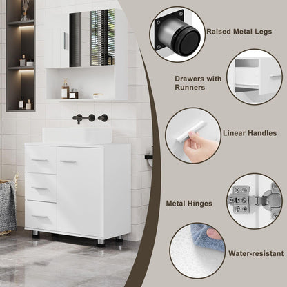 EUGAD Waschbeckenunterschrank Badmöbel - Weiss, 3 Schubladen, 60cm