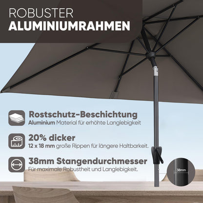 Sekey Sonnenschirm rechteckig 210 × 140 cm mit Kurbel, Cappuccino