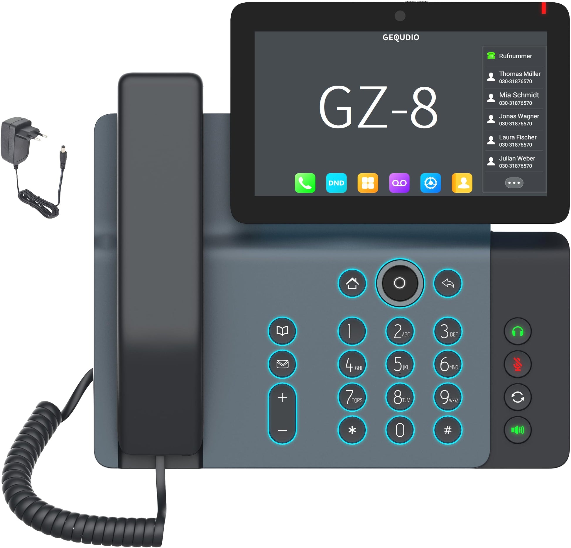 GEQUDIO GZ-8 IP Telefon – WLAN, Fritzbox, Telekom, Netzteil. Schwarz. Für kabellose SIP-Telefonie.
