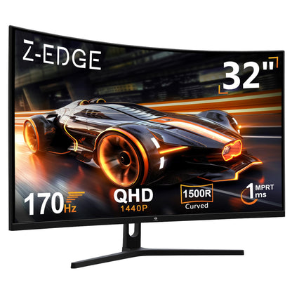 Z-Edge 32 Zoll QHD curved Gaming Monitor - 170Hz 1ms Schwarz. Schwarzer, gekrümmter Bildschirm für flüssiges Gaming.