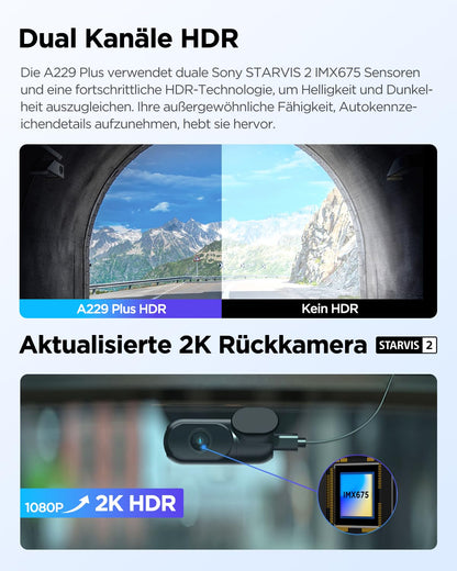 VIOFO A229 Plus Dashcam - 2K Dual WLAN Sprachsteuerung