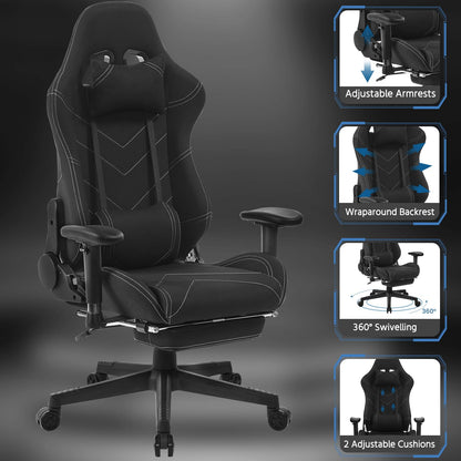 WOLTU Gaming Bürostuhl Stoff Schwarz – Fussstütze