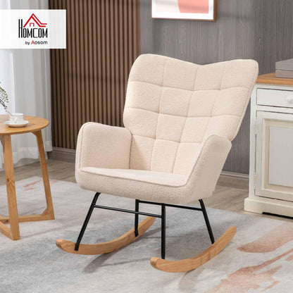 HOMCOM Schaukelstuhl Berbervlies mit Holzkufen - Beige