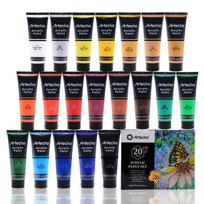 Artecho Acrylfarben Set Professional 20x120 ml, wasserfest, lichtecht, 20 Tuben