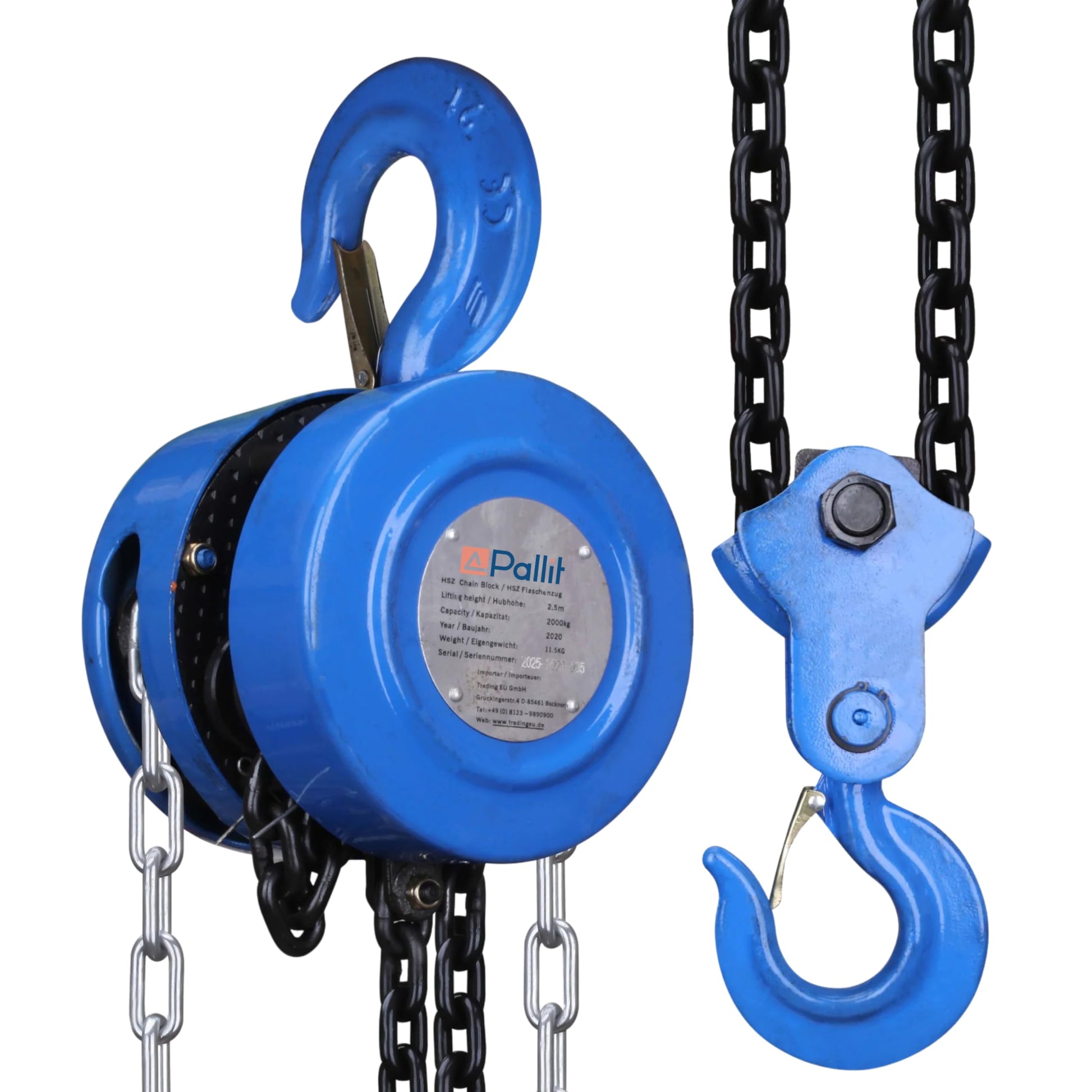 Pallit CHAIN-M Kettenflaschenzug – 2000 kg, 2.5 m Hubhöhe. Kompakter Kettenzug mit Lastkette für manuelles Heben.