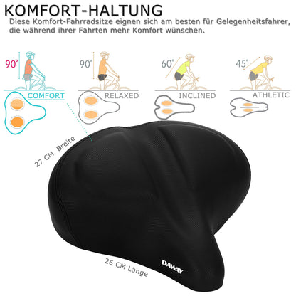 DAWAY C40 Fahrradsattel – extra breit, Memory-Schaum, gefedert