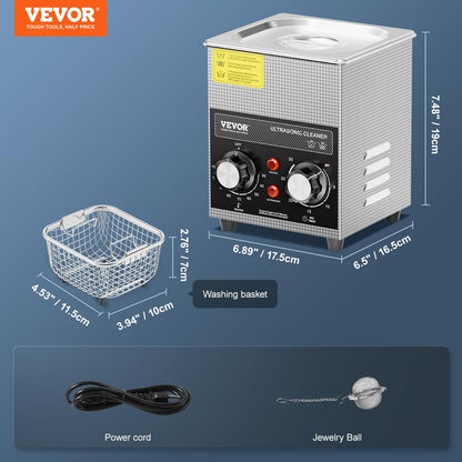 VEVOR Ultraschallreiniger 2 L mit Heiztimer und Edelstahlkorb, 60 W