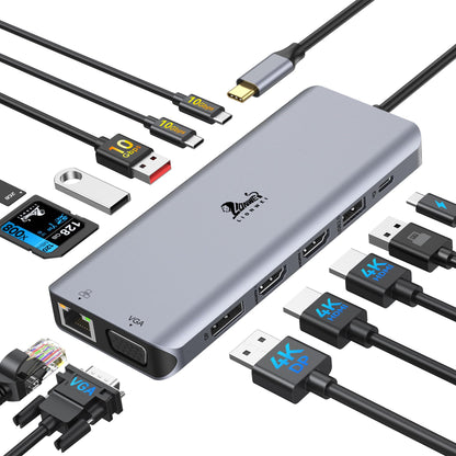 LIONWEI USB-C Dockingstation 13-in-1, Triple Display, 2x HDMI 4K – Multiport-Adapter für bis zu drei Monitore