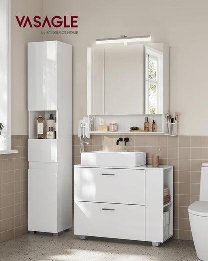 VASAGLE Waschbeckenunterschrank BBK502W01, 2 Schubladen, wolkenweiss