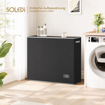 SOLEDI Wäschekorb mit Deckel, 180 L, 3 Fächer, faltbar