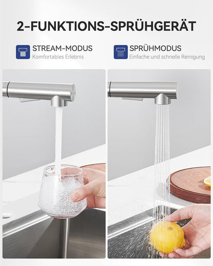 Sofetiy Küchenarmatur Ausziehbar mit Brause – Edelstahl Gebürstet